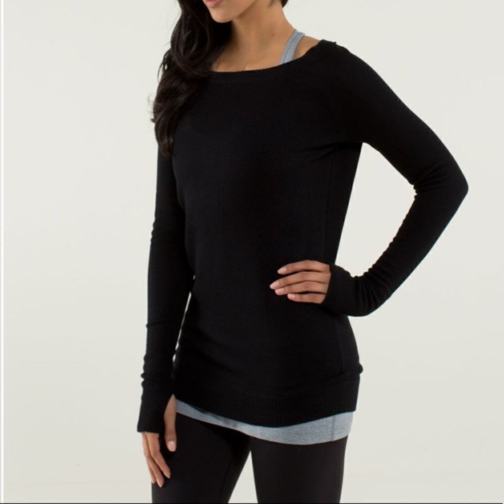 LULULEMON Reversible Cashmere Wool Scoop Neck Long Sleeve Sweater Black Gray 4